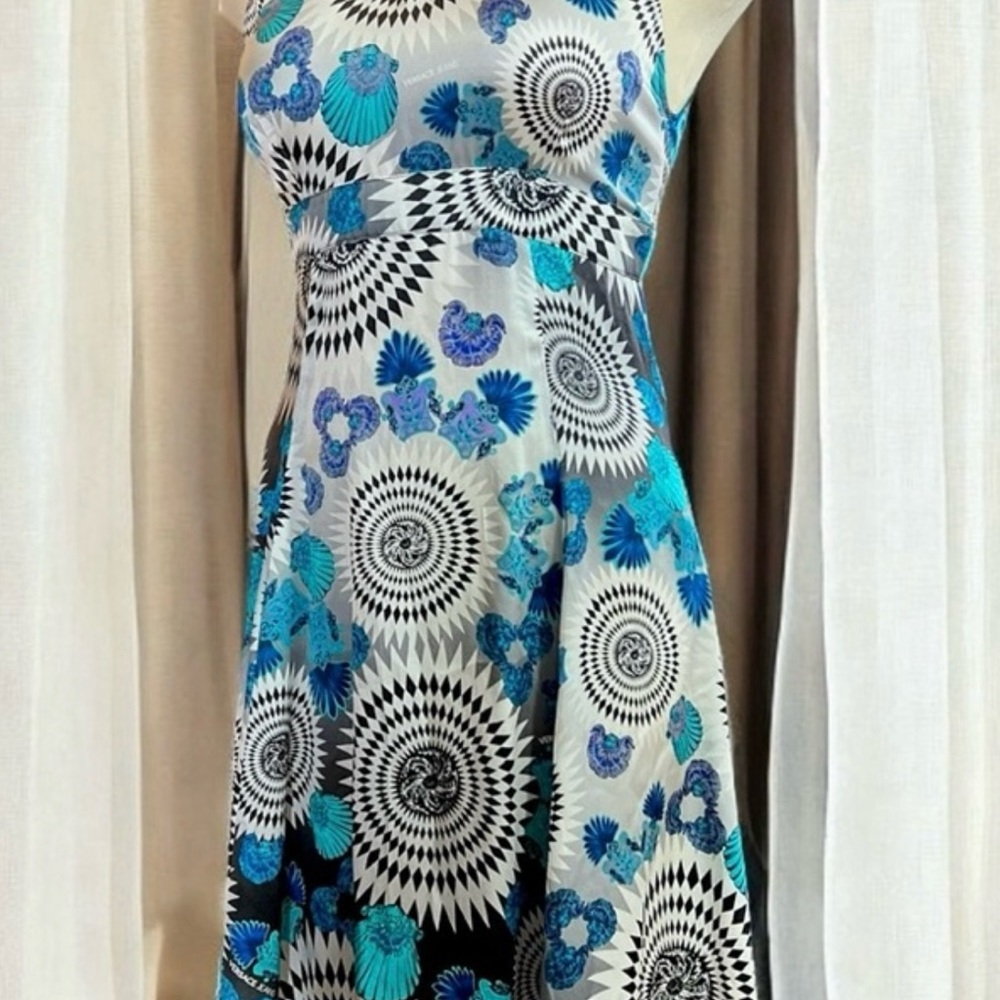 Elegant Blue and Black Patterned Versace Dress